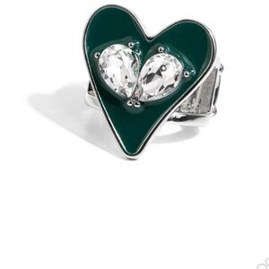 Heart-Shaped Green and Silver Ring
